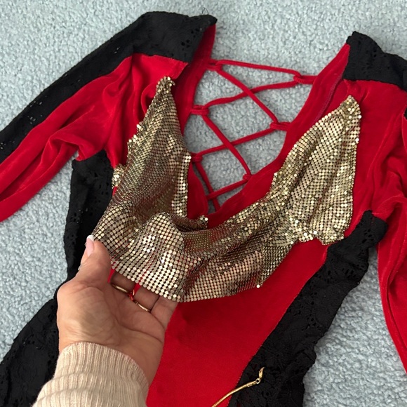 Red and Black Jumpsuit with Gold Accents - Picture 9 of 16